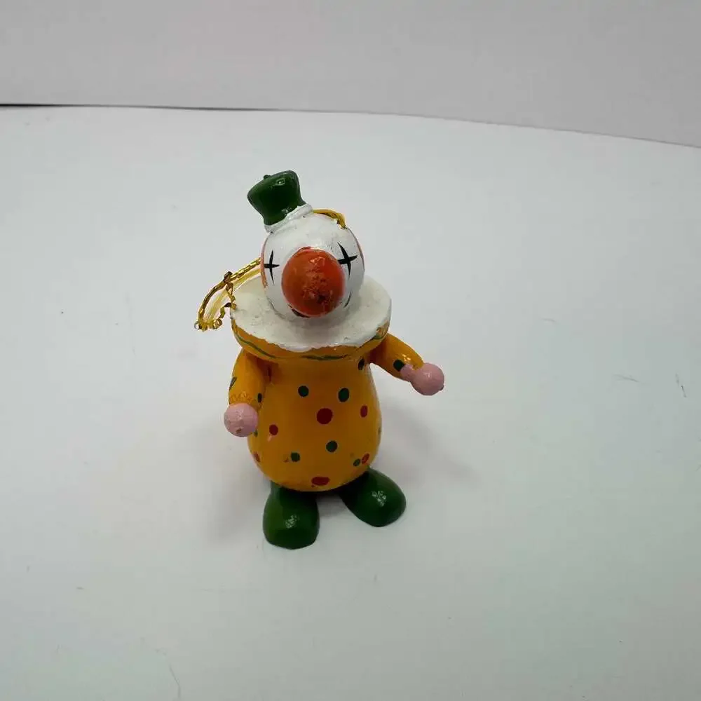 Vintage Hand Painted Yellow Smiling Clown Wooden Holiday Christmas Ornament